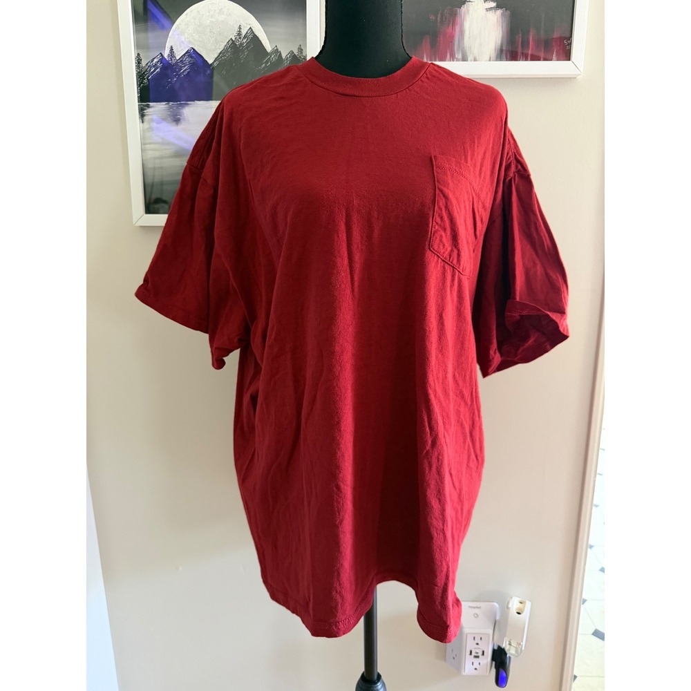 Fruit of the Loom Mens Red Short Sleeve Pocket T-Shirt 3XL 100% Cotton Crewneck